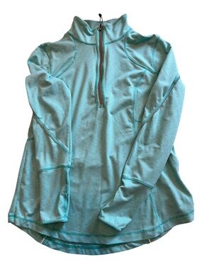 Tangerine Light Aqua Striped Quarter-Zip Running Hoodie with back zipper pocket